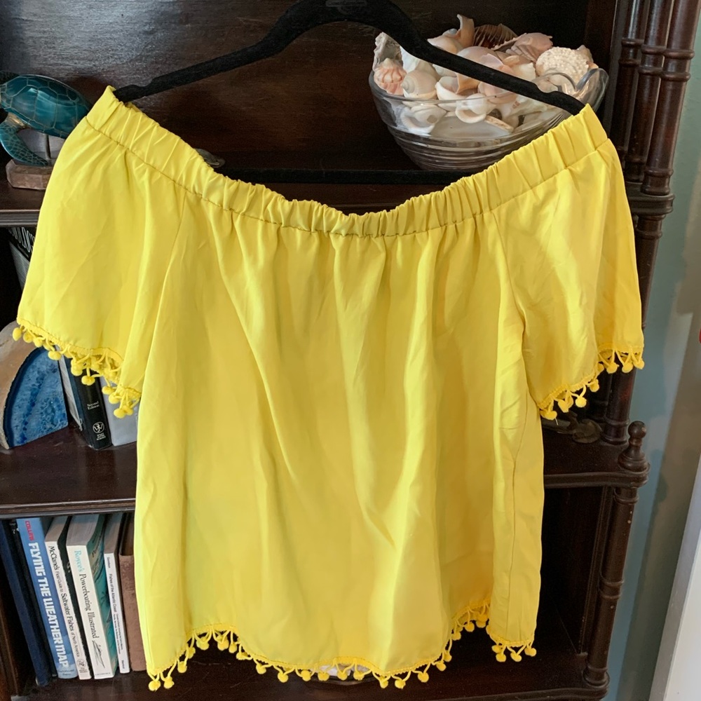Fun and Flirty!Bright yellow off the shoulder top